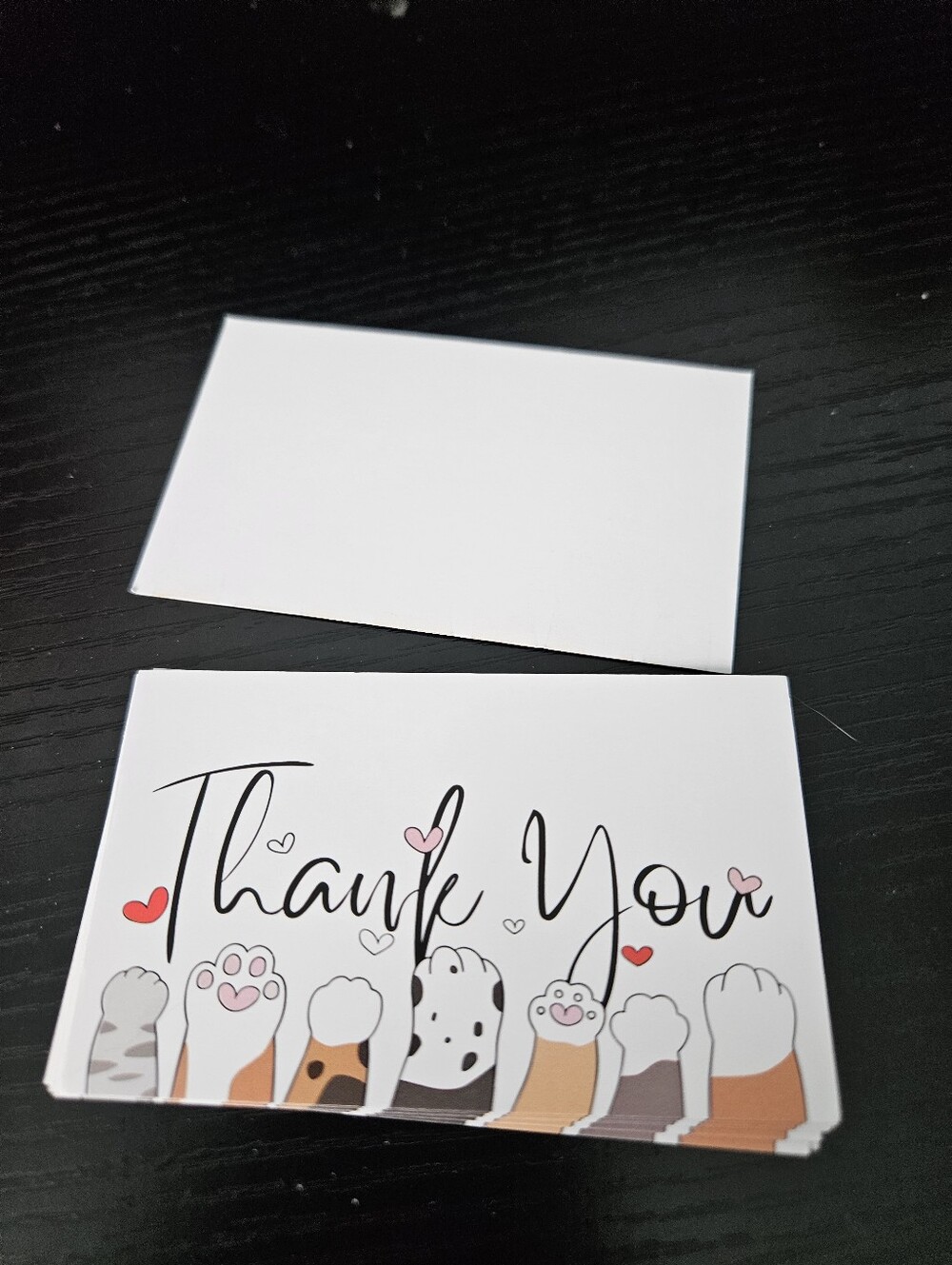 Thank You Note Cards with Cute Cat Paws - White & Pink Accents